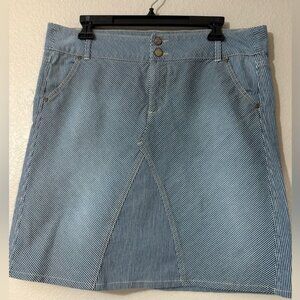 Woman’s size 12 very cute striped light denim skirt. Front and back pockets.